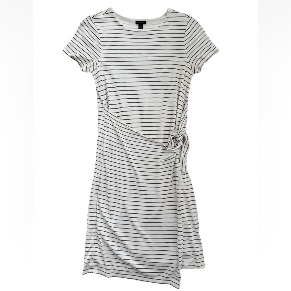 Ann Taylor Women Wrap Dress Soft Stretch Knit, Size Small, White Striped, EUC